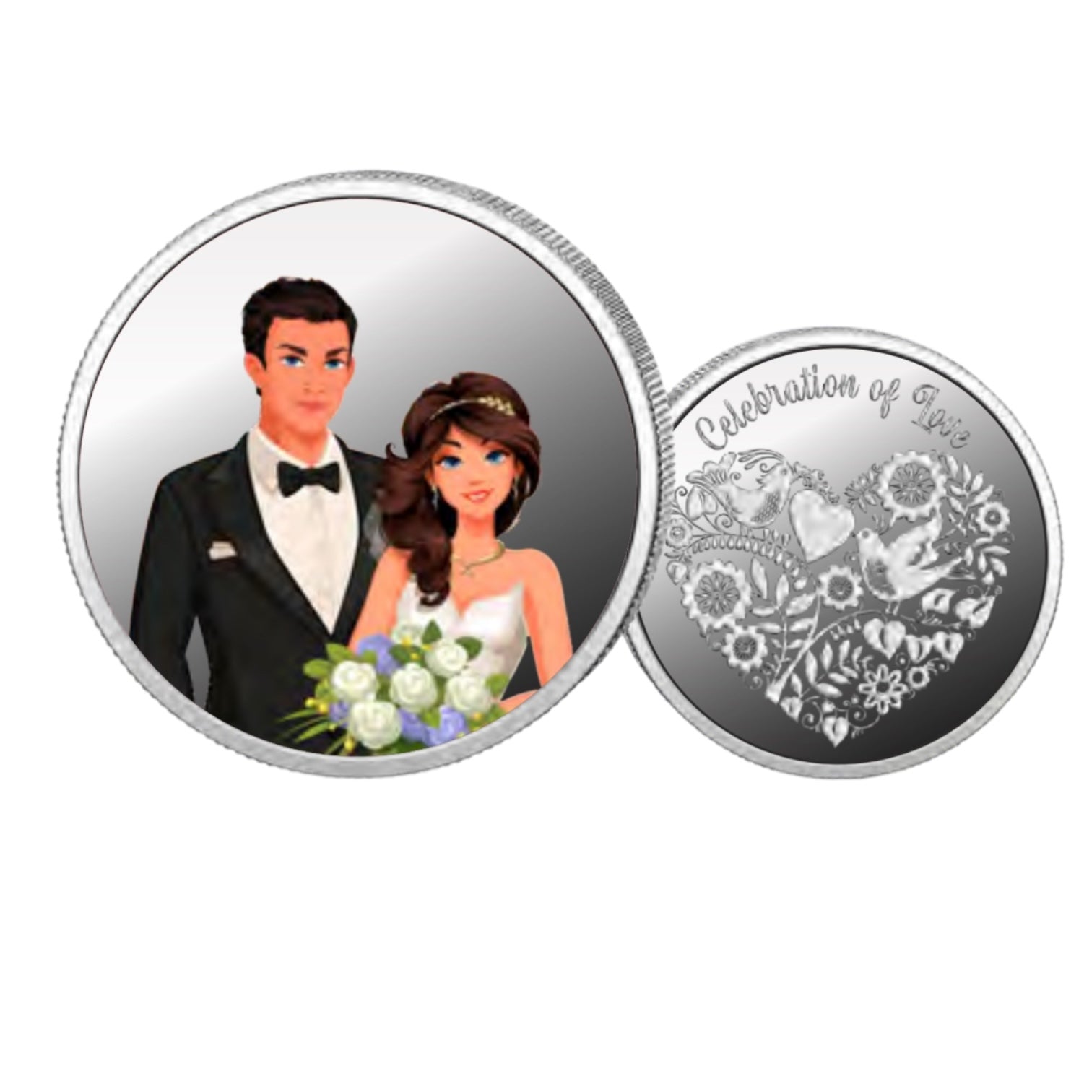 Couple- Color Fine Silver Coin Purity 999 Round Shape - Backside Heart - Coin Rituals