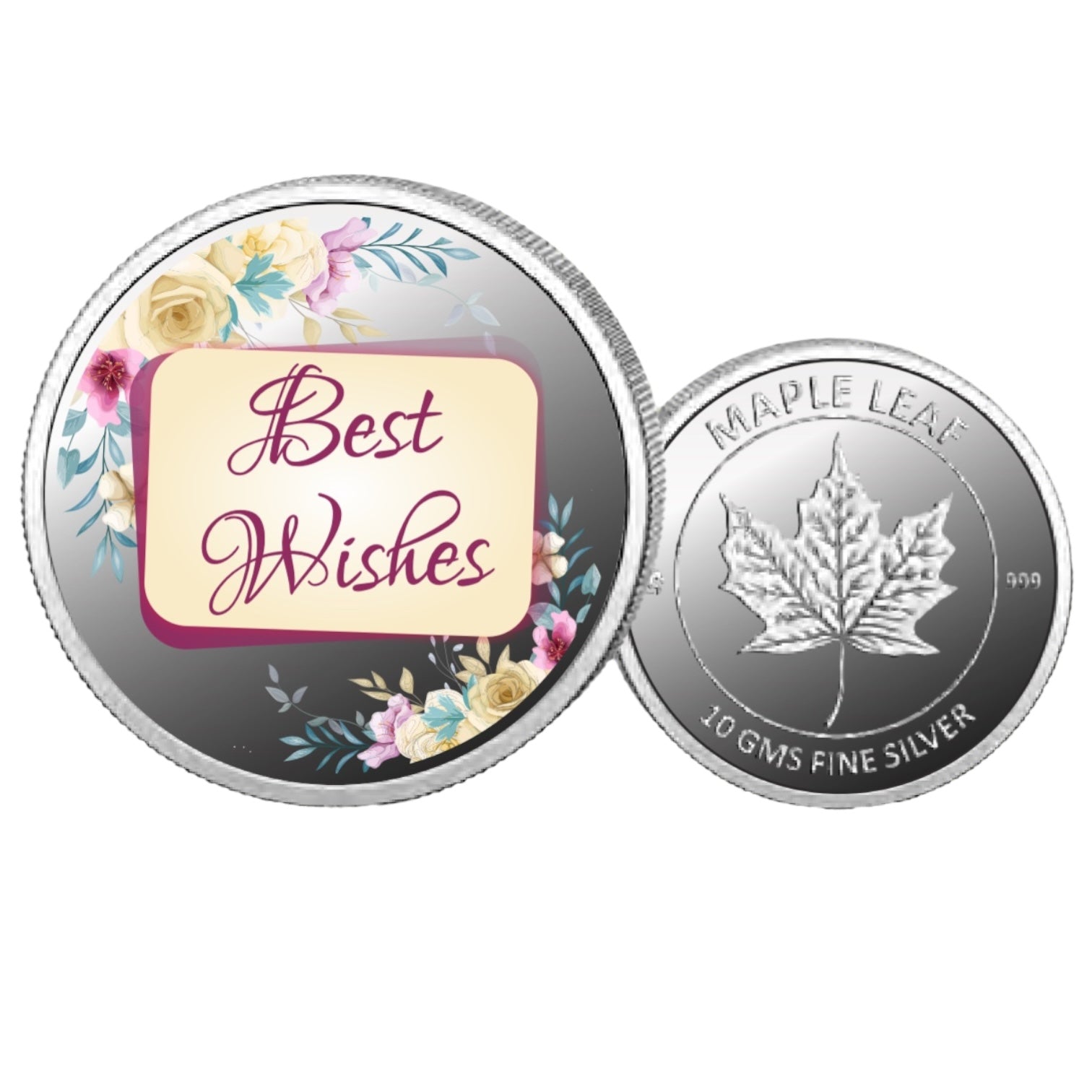 Best Wishes- Color Fine Silver Coin Purity 999 Round Shape - Backside Maple Leaf - Coin Rituals