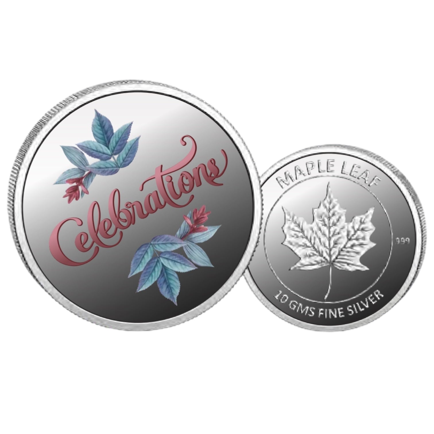 Celebrational- Color Fine Silver Coin Purity 999 Round Shape - Backside Maple Leaf - Coin Rituals