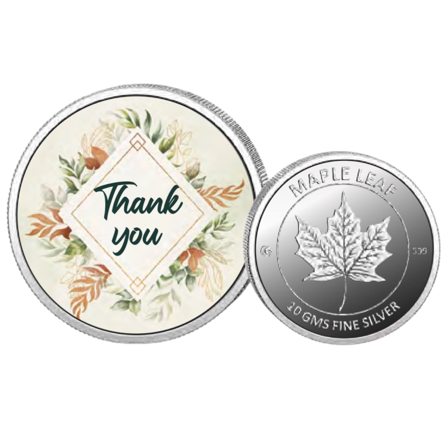 Thank You- Color Fine Silver Coin Purity 999 Round Shape - Backside Maple Leaf - Coin Rituals