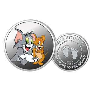 Tom and Jerry- Color Fine Silver Coin Purity 999 Round Shape - Backside Baby Feet - Coin Rituals