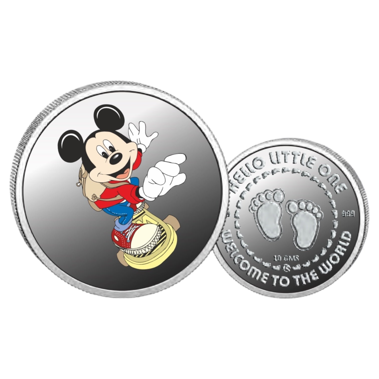 Mickey Mouse- Color Fine Silver Coin Purity 999 Round Shape - Backside Baby Feet - Coin Rituals