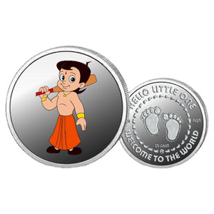 Chota Bheem- Color Fine Silver Coin Purity 999 Round Shape - Backside Baby Feet - Coin Rituals